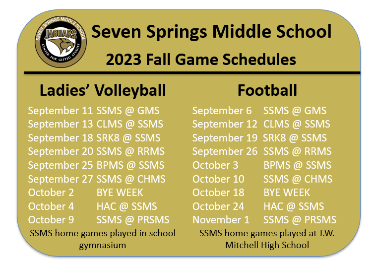 SSMS Fall Sports Schedule – Go Jaguars!